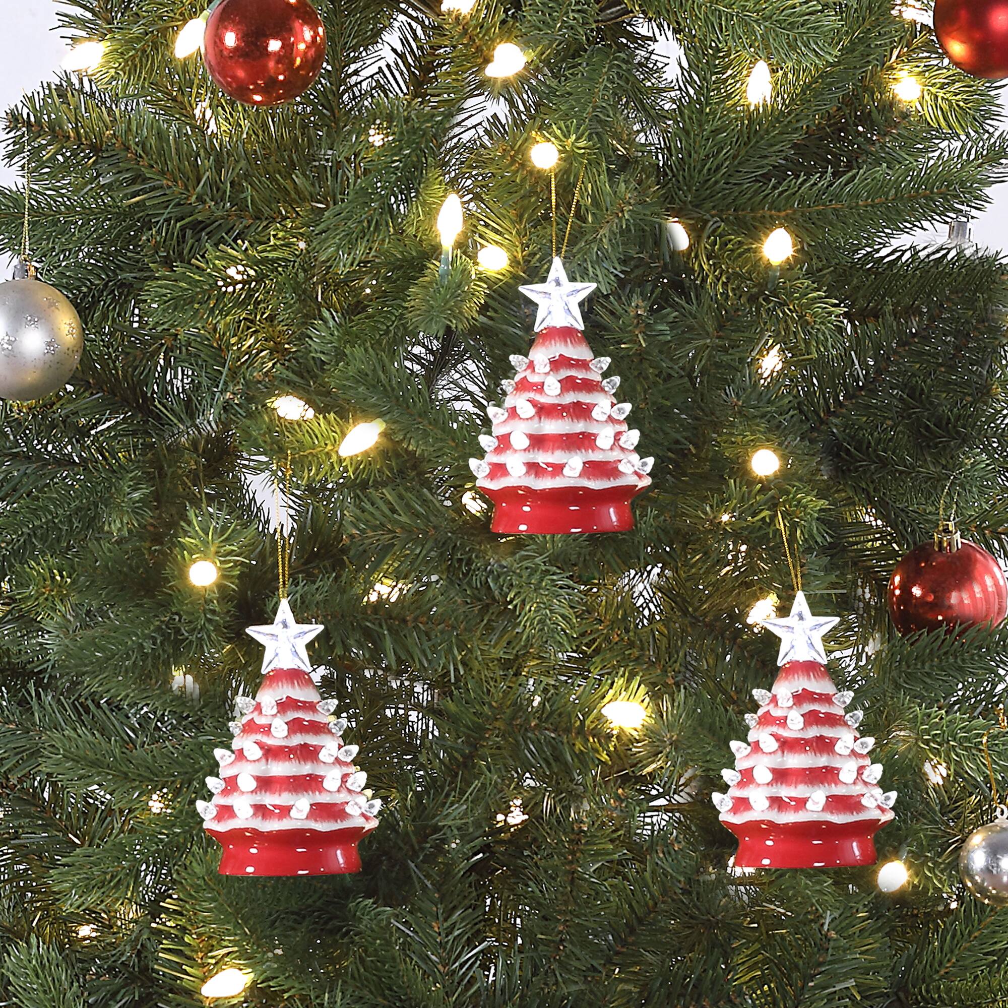 Mr. Christmas 5" Nostalgic Ceramic Tree Ornament with White Bulbs